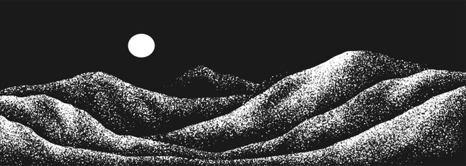 Grain stippled texture mountain range. Spray Painted mountain landscape on vintage style. use for print art, poster, cover, banner