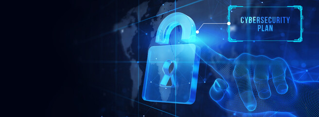 Cyber security data protection business technology privacy concept. CYBERSECURITY PLAN. 3d illustration