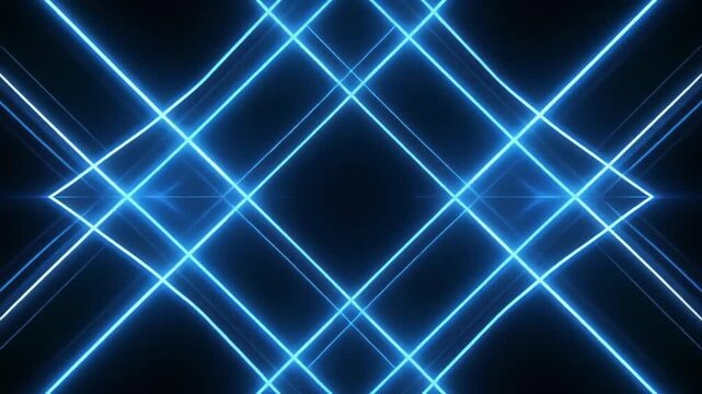 Minimalist 2D animation featuring intersecting blue neon lines creating geometric motion patterns, high contrast and clean vector look