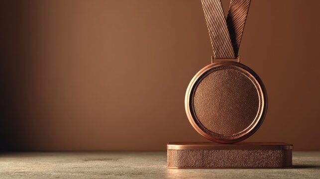 Bronze medal resting on a pedestal, symbol of achievement and dedication in sports