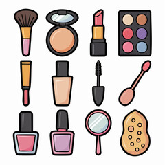 Makeup Beauty Icon Set – Cosmetics Brushes Lipstick Skincare Vector