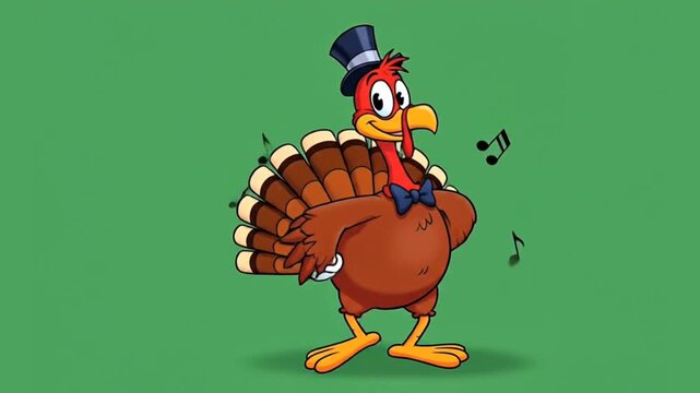 Cartoon Turkey Wearing Top Hat and Bowtie Ready to Celebrate Thanksgiving