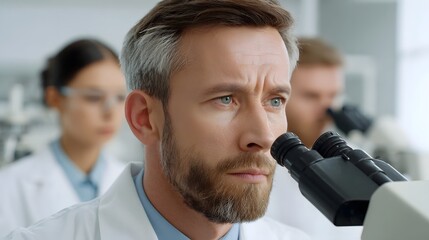 Scientist Examining Samples Through Microscope in Laboratory