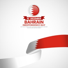 Bahrain independence day greeting card, square banner background with warving ribbon flag