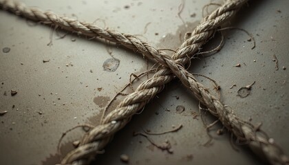 Rustic rope crossed on a weathered surface, evoking themes of resilience and connection for your creative projects and designs with a natural touch