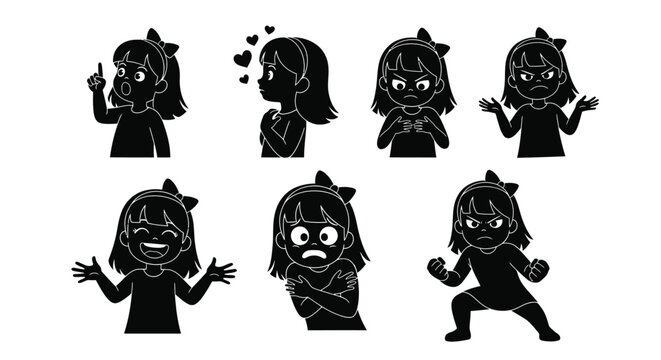 Diverse girl expressions for emotional learning and communication skills