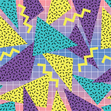 Colorful seamless geometric retro vintage pattern in retro 80s memphis style