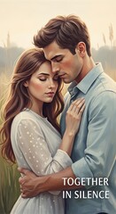 A tender moment between a young couple standing close together in a peaceful outdoor setting, conveying love, intimacy, and emotional connection in a serene atmosphere