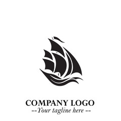 Ship Moving Fast Logo Symbol in Black on the White Background with Modern Maritime Design