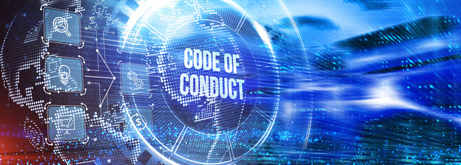 Business, Technology, Internet and network concept. Virtual screen of the future: Code of conduct. 3d illustration