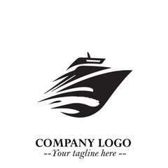 Ship Moving Fast Logo Symbol in Black on the White Background with Modern Maritime Design