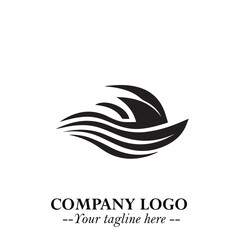 Ship Moving Fast Logo Symbol in Black on the White Background with Modern Maritime Design