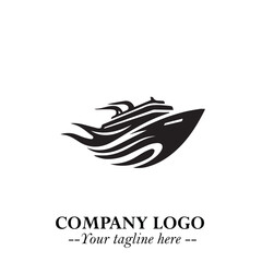 Ship Moving Fast Logo Symbol in Black on the White Background with Modern Maritime Design