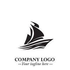 Ship Moving Fast Logo Symbol in Black on the White Background with Modern Maritime Design
