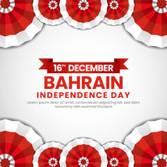 Bahrain independence day greeting card, square banner background with warving ribbon flag