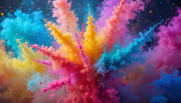 Stunning explosion of vibrant colors creating a dynamic abstract design, perfect for creative projects and modern art backgrounds, full of energy and excitement