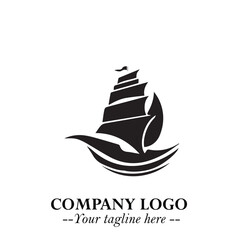 Ship Moving Fast Logo Symbol in Black on the White Background with Modern Maritime Design