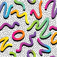 Obraz premium Colorful seamless abstract geometric retro lines vintage pattern in retro 80s memphis style