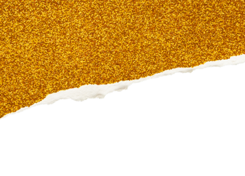 Ripped gold glitter paper torn edges strips isolated background
