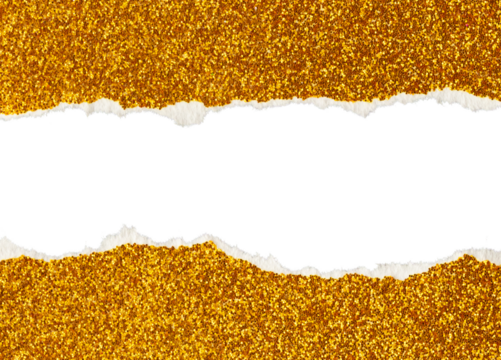 Ripped gold glitter paper torn edges strips isolated background