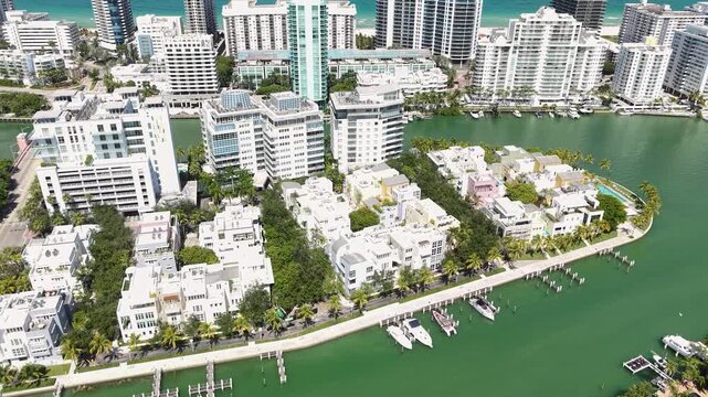 Aerial View of Miami Beach, Allison Island and Indian Creek, Apartment and Condominium Buildings, Florida USA