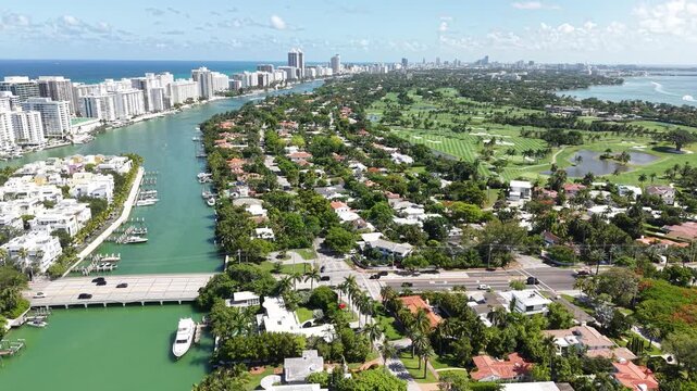 Aerial View of Miami Beach, La Gorce and Allison Island, Indian Creek and Waterfront Towers, Florida USA