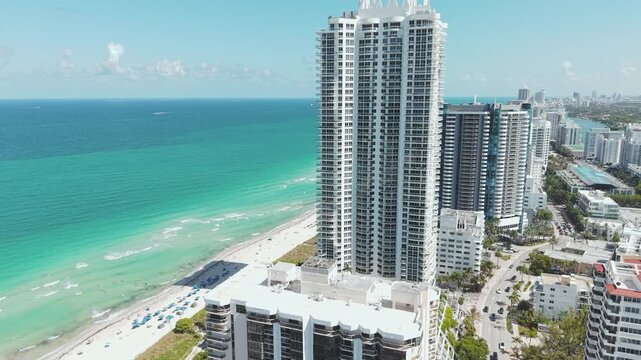 Aerial View of Miami Beach Florida USA, Beachfront Condominium Towers in Middle and North Beach