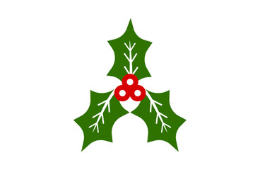 Holly Leaf with Red Berries Vector Flat Illustration. Classic Christmas Decoration Icon for Winter Celebration, Holiday Cards, and Seasonal Art Designs