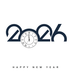 Elegant Happy New Year 2026 with classic countdown clock. Vector
