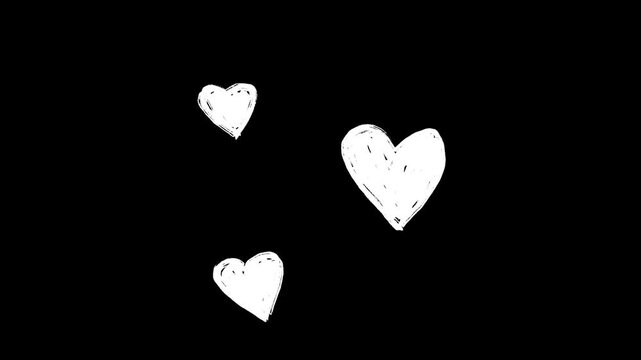 Love Animated Doodle Footage. Looping White Scribble style of Emotion related animation: Three Hearts, Heartbeat, Emotion, and more. Hand-drawn animation