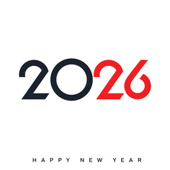 Modern Happy New Year 2026 logo with red and black split. Vector