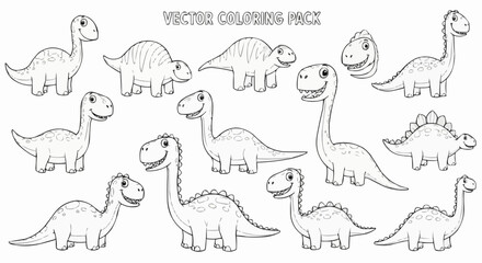 Collection of adorable dinosaur illustrations for coloring and creative projects.