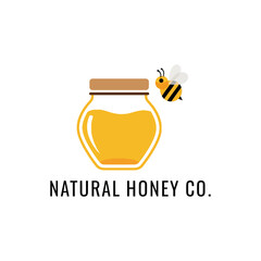 A charming illustration of a honey jar with a bee, perfect for branding a natural honey company or promoting healthy, sweet products with a touch of nature.