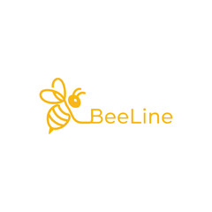 A minimalist vector logo depicts a stylized yellow bee with a single continuous line forming its body and the word "BeeLine" to the right, isolated on white.