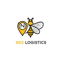 A creative logo design featuring a bee and a location pin, symbolizing efficient and precise logistics and delivery services for a modern company.