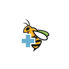 A vibrant and playful bee logo design featuring a medical cross, ideal for healthcare, wellness, or natural remedy brands seeking a memorable emblem.