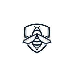 A minimalist logo design features a stylized bee centered on a shield shape, perfect for branding related to honey, nature, or protection services.