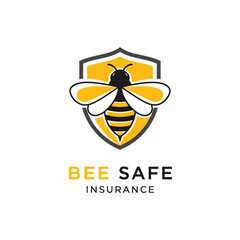 A minimalist logo design featuring a bee superimposed on a shield, conveying a sense of protection and safety, ideal for an insurance company branding.