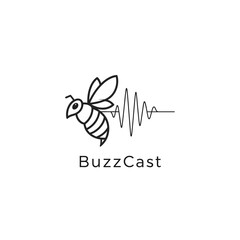 A minimalist line art design featuring a bee emitting sound waves, perfect for branding a podcast or audio-related business with a creative, buzzing concept.