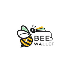 A charming logo design featuring a stylized bee with a wallet, symbolizing financial savings, investment, and the concept of a "bee wallet" for secure transactions.