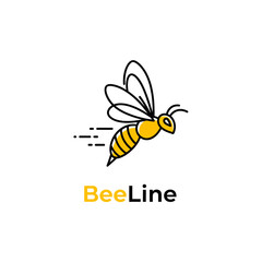 A minimalist vector illustration of a bee in flight, designed in a clean and modern style, ideal for branding or logo usage on a white background.