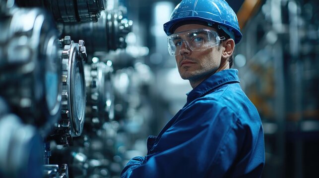 A technician conducting maintenance equipment of a factory on a station