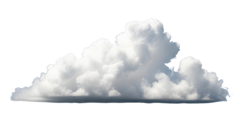 Realistic bright fluffy white cumulus cloud element for sky replacement and weather visualization isolated PNG with Transparent Background