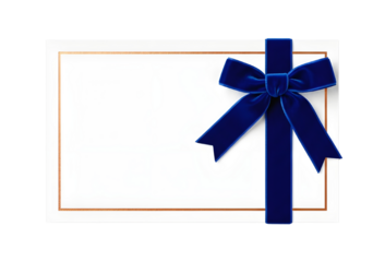 Luxury blank template with royal blue velvet bow for gift cards and invitations isolated PNG with Transparent Background