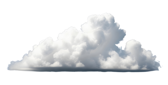 Realistic bright fluffy white cumulus cloud element for sky replacement and weather visualization isolated PNG with Transparent Background