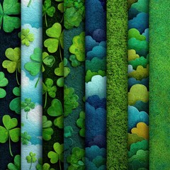 Vibrant Patterns of Green Leaves and Clovers for Spring Celebrations