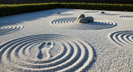Zen garden with pebble and sand texture embodying tranquility and mindful meditation practice