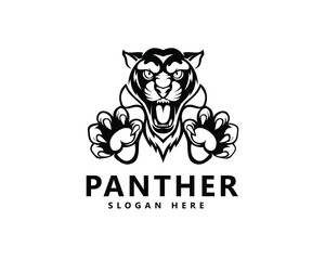 creative silhouette of a black panther attacking logo design inspiration