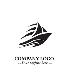 Obraz premium Ship Moving Fast Logo Symbol in Black on the White Background with Modern Maritime Design