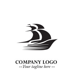Ship Moving Fast Logo Symbol in Black on the White Background with Modern Maritime Design
